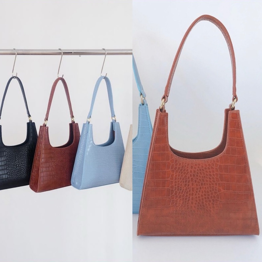 Brown Crocodile-Embossed Shoulder Bag Purse - Picture 5 of 16